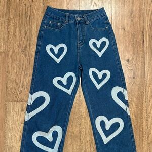Graphic Heart Wide‑Leg Straight Jeans Women's Denim Size XS